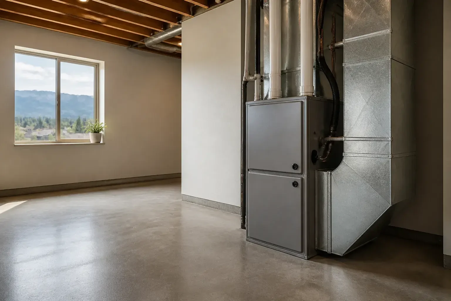 Finished furnace installation in a clean utility room
