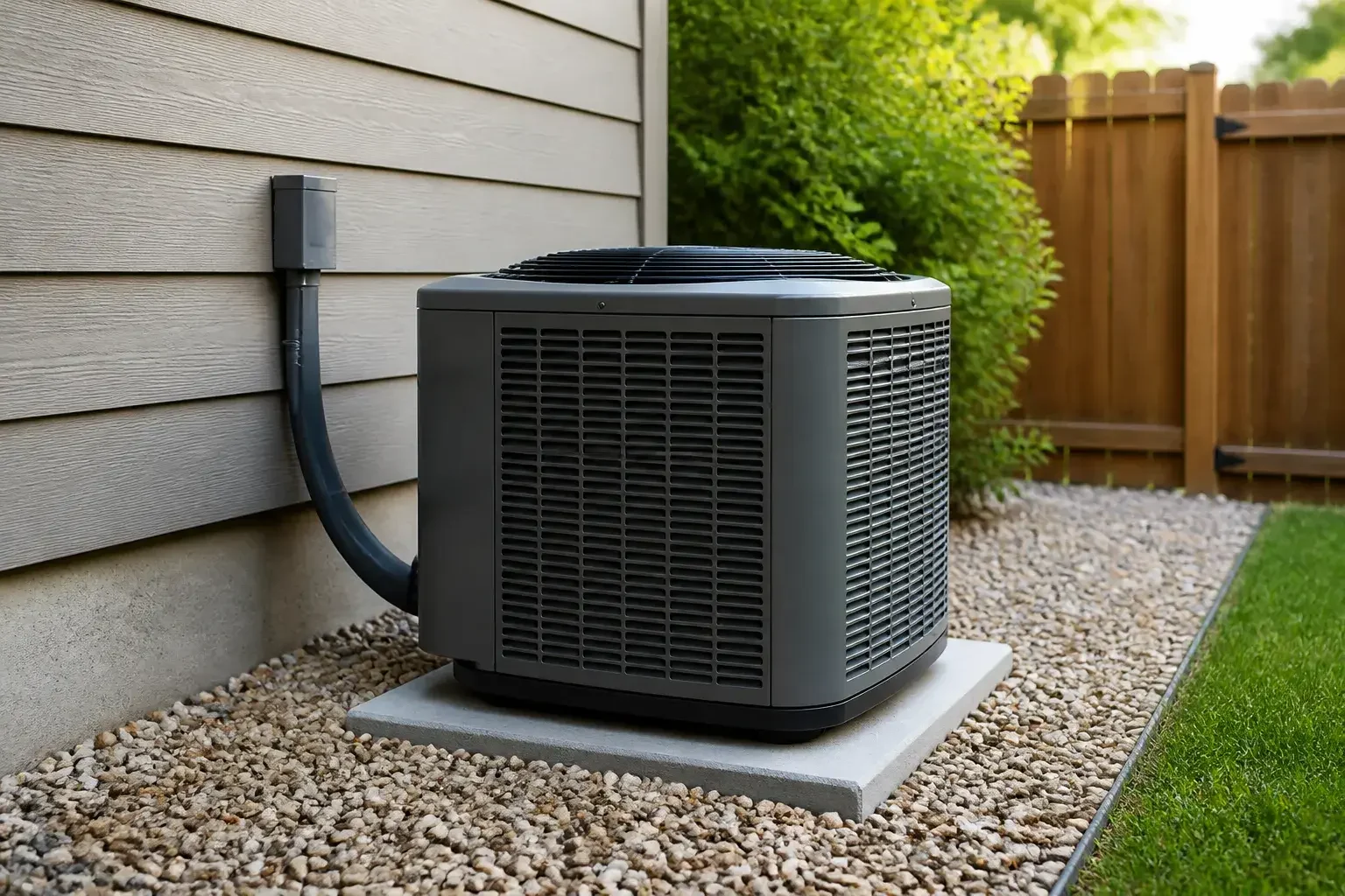 Finished AC condenser beside a home