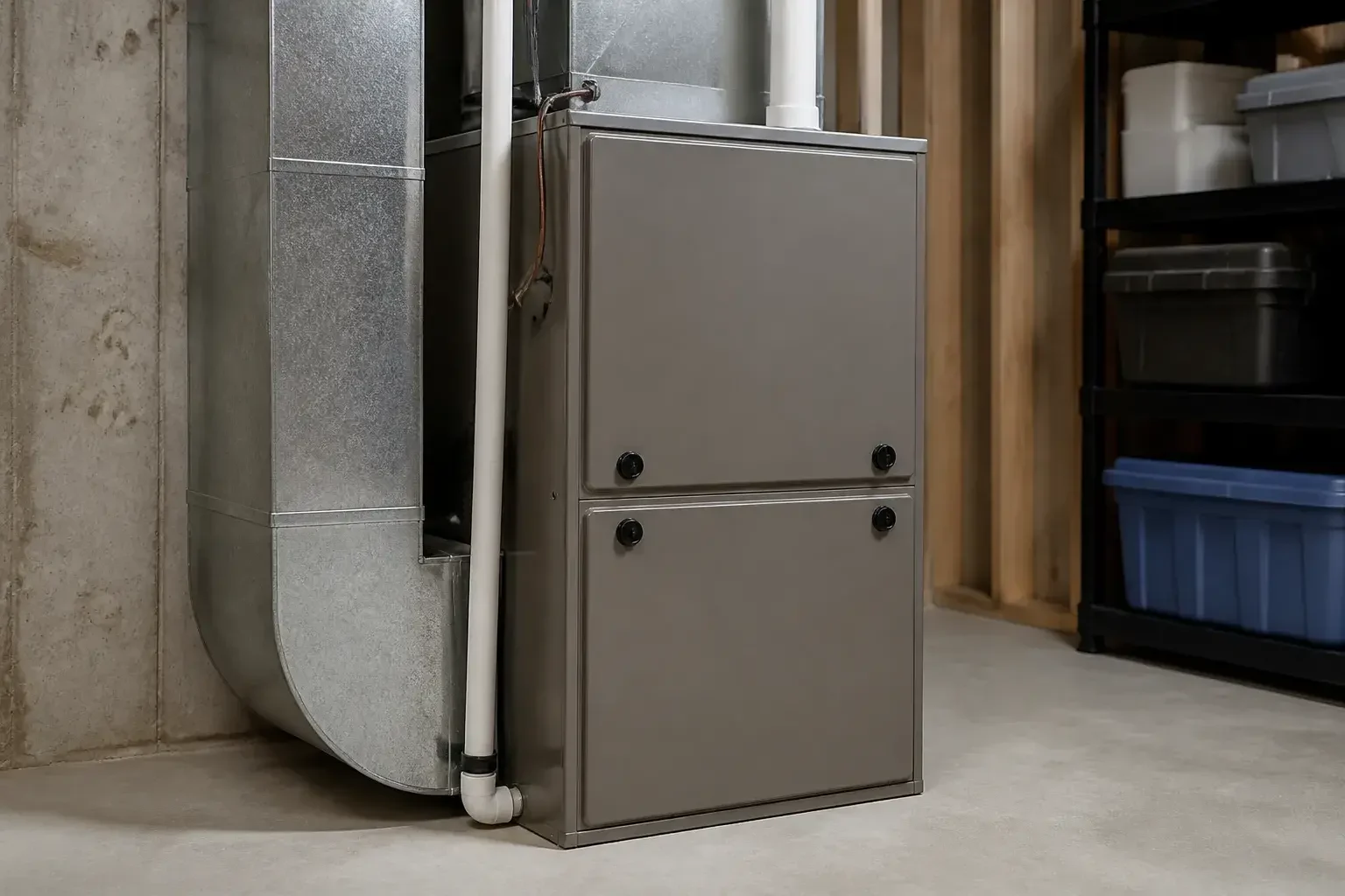Repaired furnace in a tidy mechanical room
