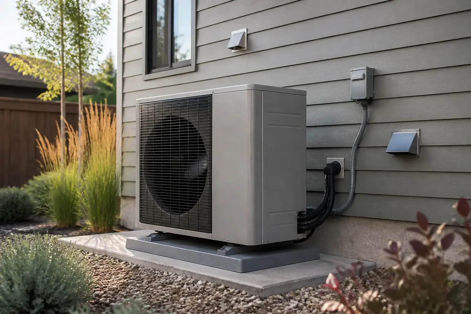 Heat pump installed outside a home