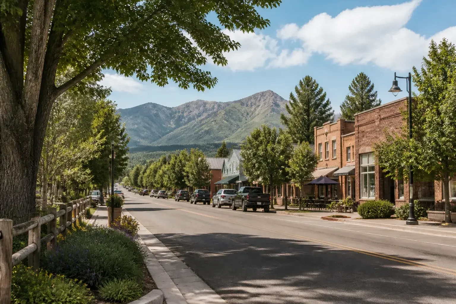 Quiet Niwot village street scene