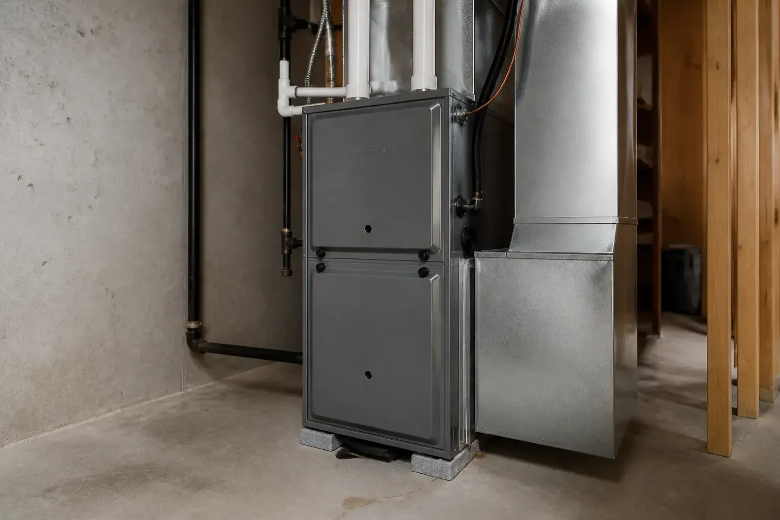 Repaired furnace in a clean basement